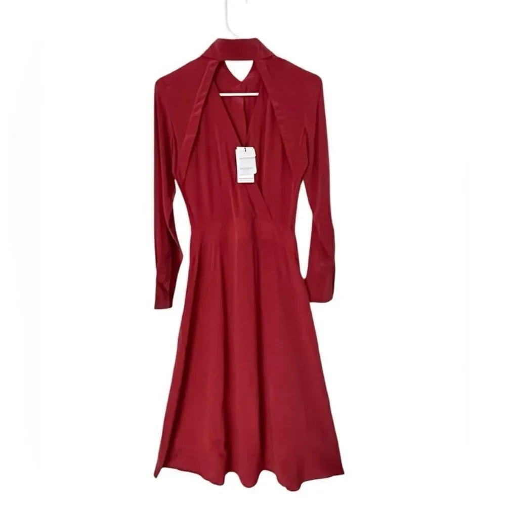Equipment Natacha Red Silk Fit and Flare Midi  Shirt Dress| Size 4
